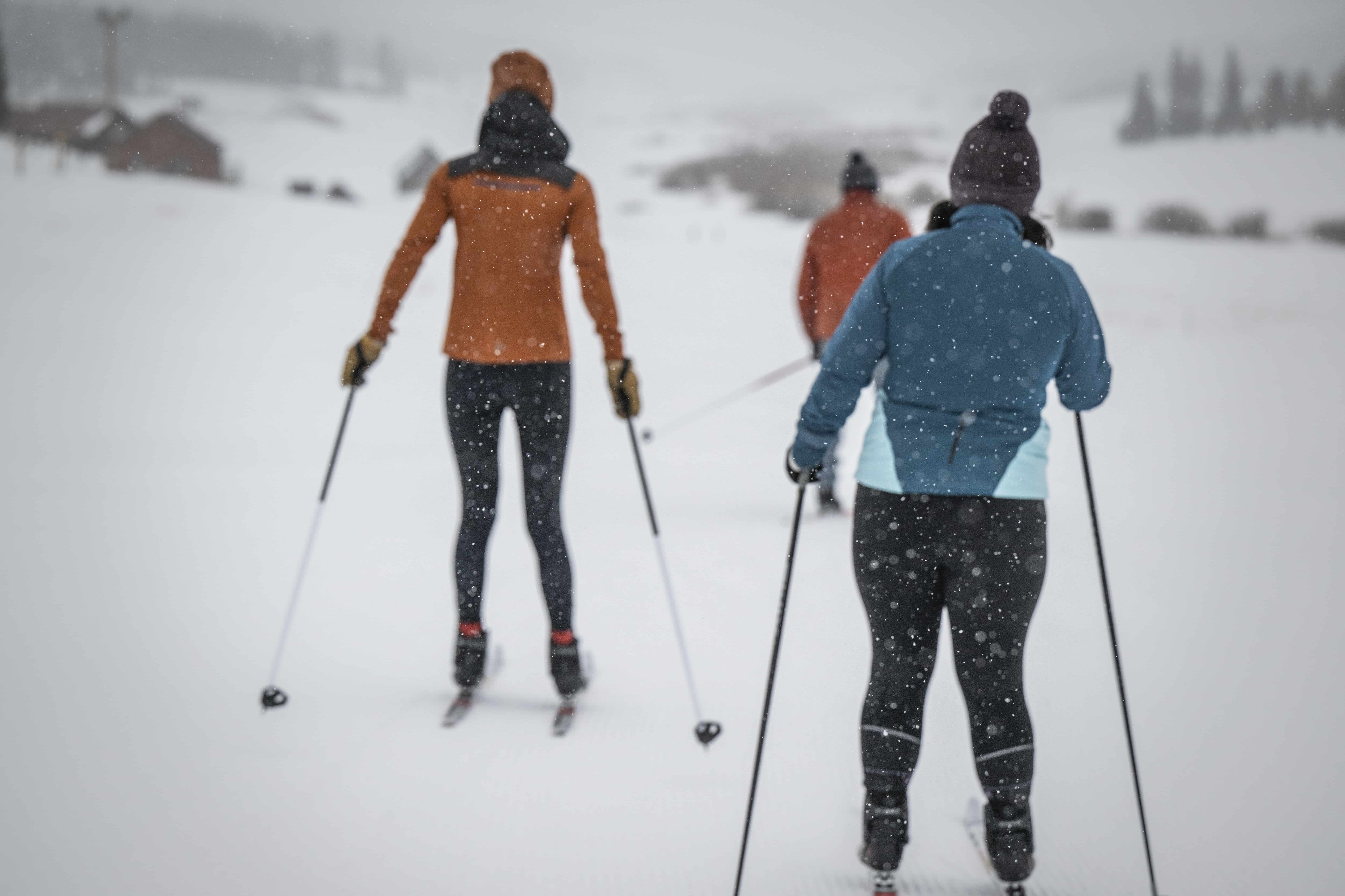 A group of people cross country skiing in Colorado.
