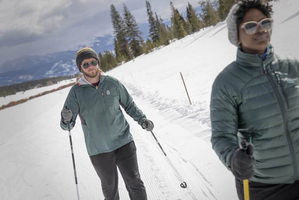 Two people snowshoeing near Denver