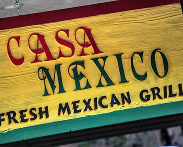 A colorful sign for Casa Mexico Fresh Mexican Grill with vibrant text in Grand County Colorado.