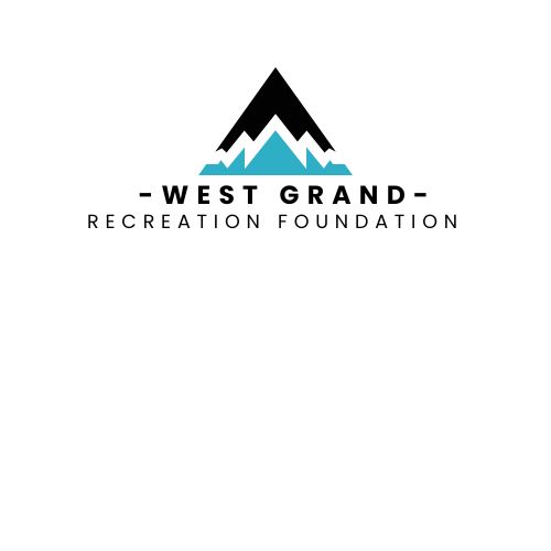 A stylized mountain peak logo with blue and black colors for the West Grand Recreation Foundation in Grand County Colorado.