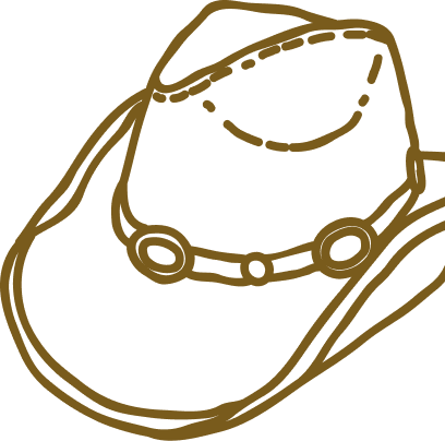 A yellow outline of a cowboy hat with a wide brim and a decorative band in Grand County Colorado.