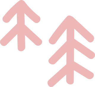 Two stylized, light pink trees with three branches each in Grand County Colorado.