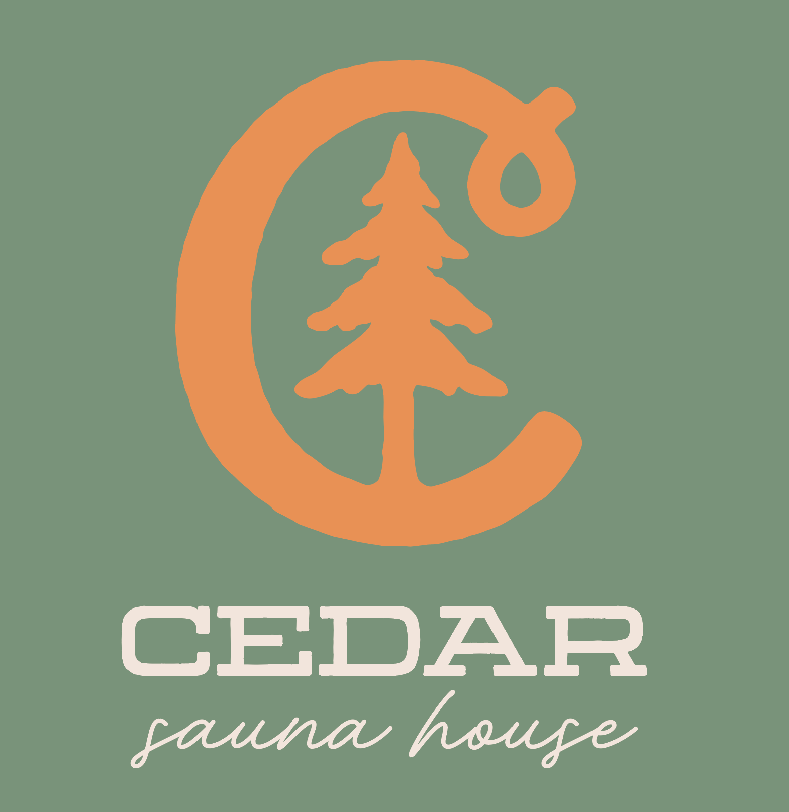 A stylized logo featuring a green 'C' with a tree inside, representing Cedar Sauna House in Grand County Colorado.