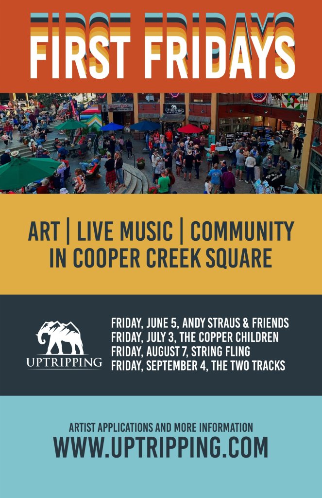 A vibrant outdoor event featuring live music, art, and community gatherings on Fridays in Cooper Creek Square in Grand County Colorado.