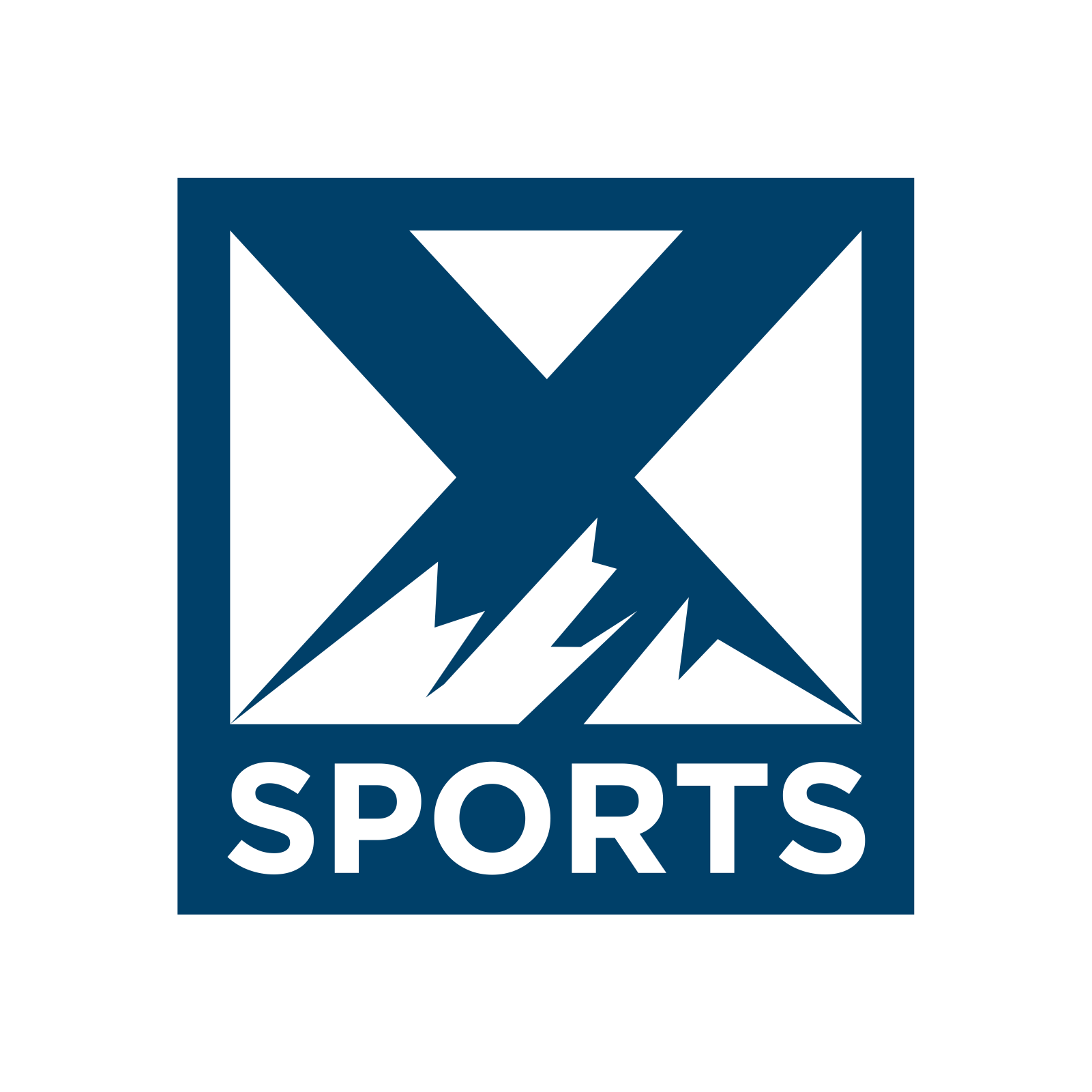 A stylized logo featuring an 'X' formed by mountain peaks with the word 'SPORTS' below in Grand County Colorado.
