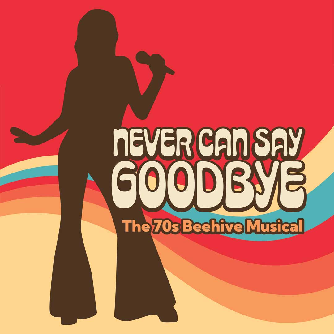A silhouette of a woman in a 70s-style outfit singing into a microphone against a vibrant, colorful background in Grand County Colorado.