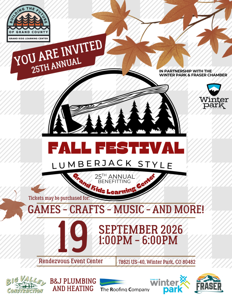 A flyer for the 25th annual lumberjack style fall festival in Winter Park, Colorado in Grand County Colorado.