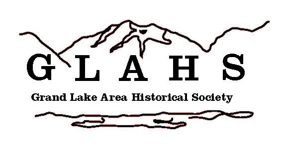 The logo for the Grand Lake Area Historical Society featuring mountain and water line art in Grand County Colorado.