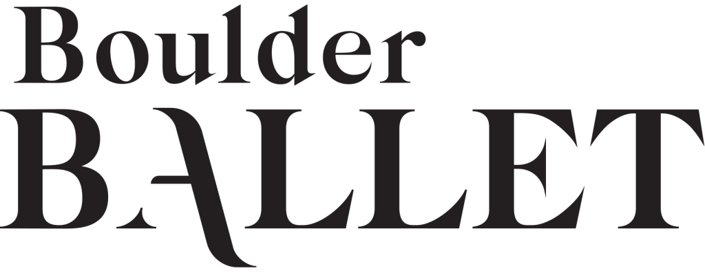 The text Boulder Ballet written in black serif font on a white background in Grand County Colorado.