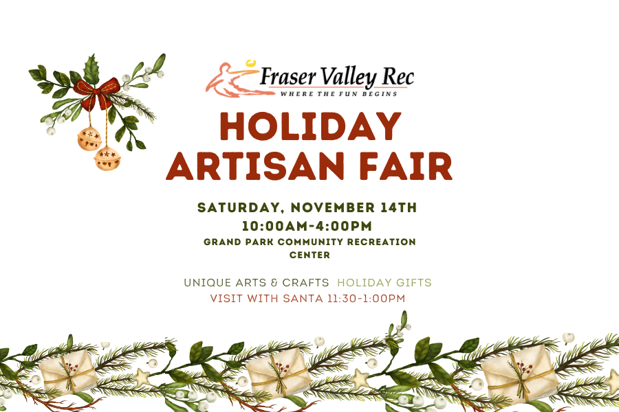 A flyer for the Fraser Valley Rec Holiday Artisan Fair on November 14th in Grand County Colorado.